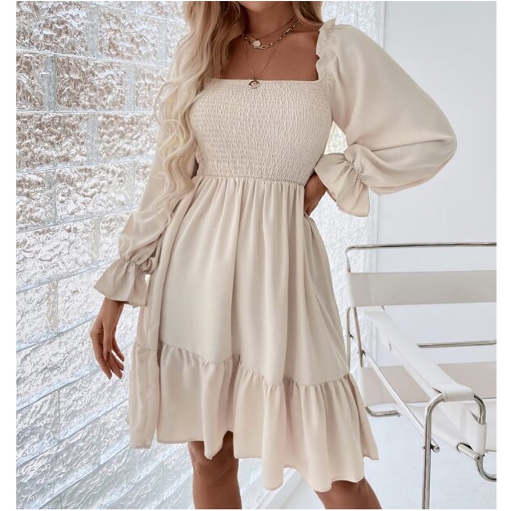 Boho Rust Brown Flounce Ruffle Sleeve Babydoll Dress Minimalist - Picture 8 of 11